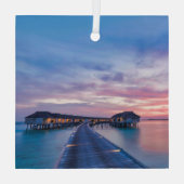 熱帯ビーチ |モルディブバンガローズ ガラスオーナメント (裏面)