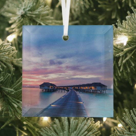 熱帯ビーチ |モルディブバンガローズ ガラスオーナメント (インサイチュ)