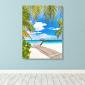 熱帯ビーチ |モルディブ島木造ジェットホテル キャンバスプリント (インサイチュ (ウッドフロア))