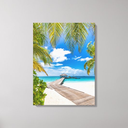 熱帯ビーチ |モルディブ島木造ジェットホテル キャンバスプリント (正面)