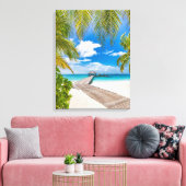 熱帯ビーチ |モルディブ島木造ジェットホテル キャンバスプリント (インサイチュ (リビング))