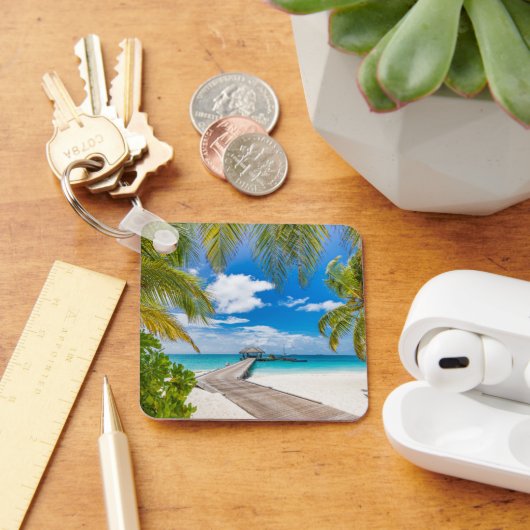 熱帯ビーチ |モルディブ島木造ジェットホテル キーホルダー (デスク)