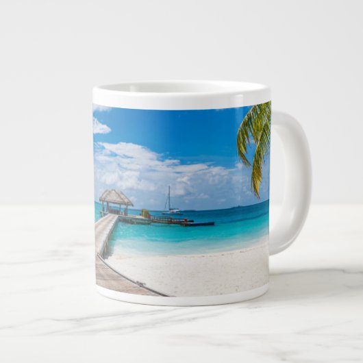 熱帯ビーチ |モルディブ島木造ジェットホテル ジャンボコーヒーマグカップ (正面右)