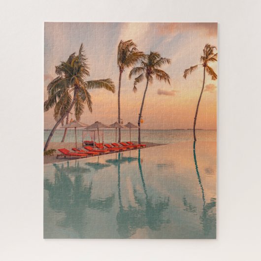 熱帯ビーチ |モルディブ熱帯ビーチ&プール ジグソーパズル (縦)