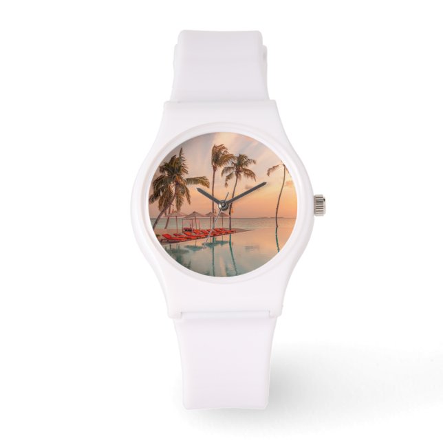 熱帯ビーチ |モルディブ熱帯ビーチ&プール 腕時計 (正面)