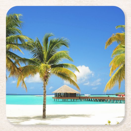熱帯ビーチ |モルディブ、アイランド&ラグーン スクエアペーパーコースター (正面)