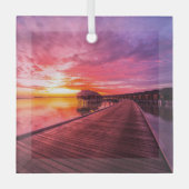 熱帯ビーチ |モルディブ・サンセット ガラスオーナメント (正面)