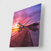 熱帯ビーチ |モルディブ・サンセット スクエア壁時計 (傾斜)