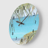 熱帯ビーチ（ヤシの葉） ラージ壁時計 (傾斜)