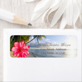 熱帯ビーチ，ヤシ，ヒビスクス ラベル (インサイチュ)