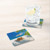 熱帯ビーチ |ラウンジチェアビーチ、ボラボラ スクエアペーパーコースター (インサイチュ)