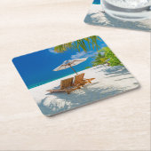 熱帯ビーチ |ラウンジチェアビーチ、ボラボラ スクエアペーパーコースター (アングル)