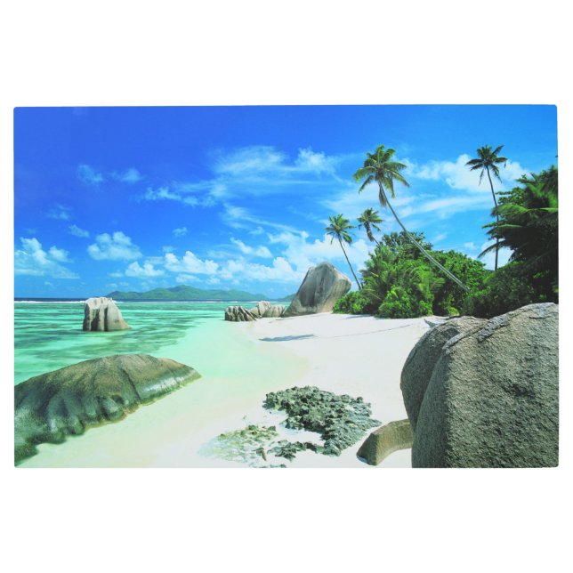 熱帯ビーチ |ラディグ島 メタルプリント (正面)