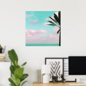 熱帯ビーチ、夢、海ビュー、雲、ヤシ ポスター (ホームオフィス)