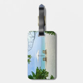 熱帯ビーチ、椅子、ハワイアン花 ラゲッジタグ (裏面縦)