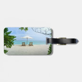 熱帯ビーチ、椅子、ハワイアン花 ラゲッジタグ (裏面横)