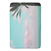 熱帯ビーチ、海ビュー、ピンクの雲、ヤシ バスマット (正面縦)