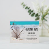 熱帯ビーチ（白い貝殻を持つ）日付を保存 インビテーションポストカード (スタンド正面)