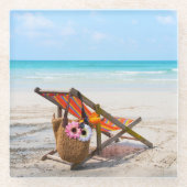 熱帯ビーチ |砂のビーチ椅子 ガラスコースター (正面)