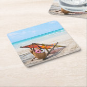 熱帯ビーチ |砂のビーチ椅子 スクエアペーパーコースター (アングル)