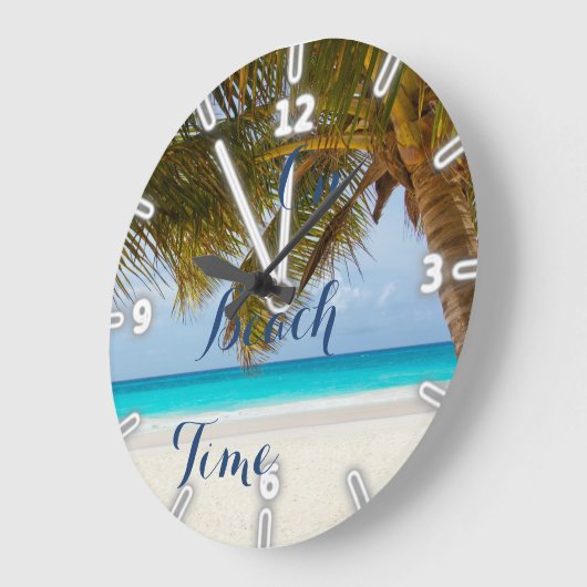 熱帯ビーチ、砂の海の空のやし ラージ壁時計 (傾斜)