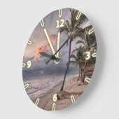 熱帯ビーチ、砂の海の空のやし、日没 ラージ壁時計 (傾斜)