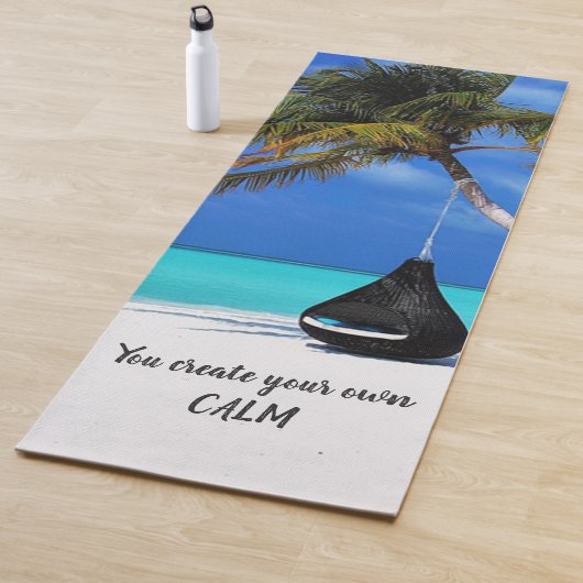 熱帯ビーチ、砂、ヤシ – パーソナライズされた ヨガマット (インサイチュ)