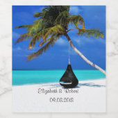 熱帯ビーチ，砂，ヤシ ワインラベル (シングルラベル)