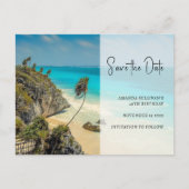 熱帯ビーチ（風の吹き抜けヤシ付き）日付を保存 インビテーションポストカード (正面)