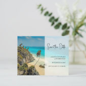 熱帯ビーチ（風の吹き抜けヤシ付き）日付を保存 インビテーションポストカード (スタンド正面)