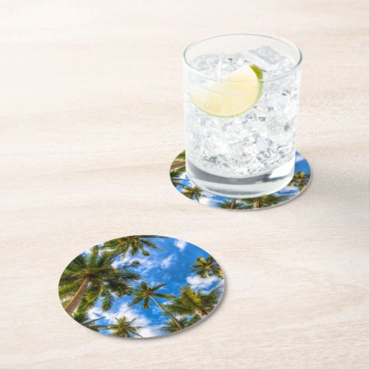 熱帯ビーチ | Palm Trees on Blue Sky ラウンドペーパーコースター (インサイチュ)