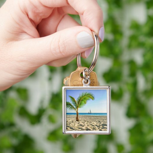 熱帯ビーチ | Sailboat, Palm Tree, Aruba キーホルダー (手)