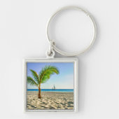 熱帯ビーチ | Sailboat, Palm Tree, Aruba キーホルダー (正面)