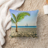 熱帯ビーチ | Sailboat, Palm Tree, Aruba クッション (ブランケット)