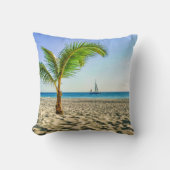 熱帯ビーチ | Sailboat, Palm Tree, Aruba クッション (正面)