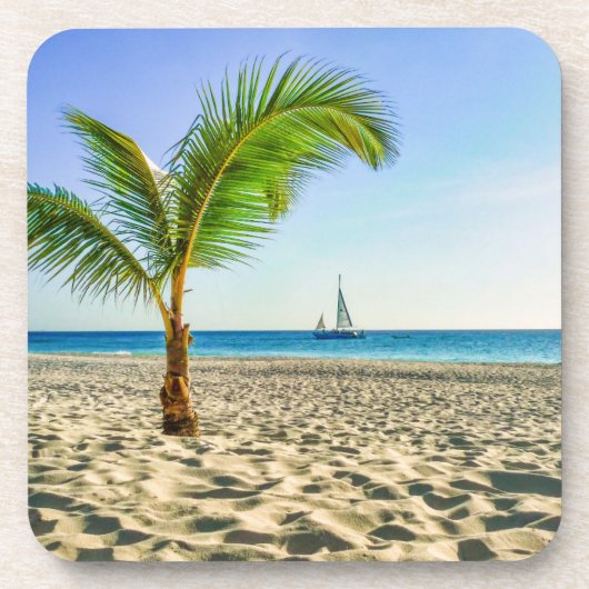 熱帯ビーチ | Sailboat, Palm Tree, Aruba コースター (正面)