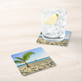 熱帯ビーチ | Sailboat, Palm Tree, Aruba スクエアペーパーコースター (インサイチュ)