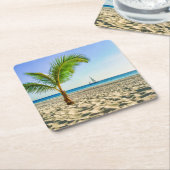 熱帯ビーチ | Sailboat, Palm Tree, Aruba スクエアペーパーコースター (アングル)
