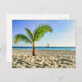 熱帯ビーチ | Sailboat, Palm Tree, Aruba ポストカード (正面/裏面)