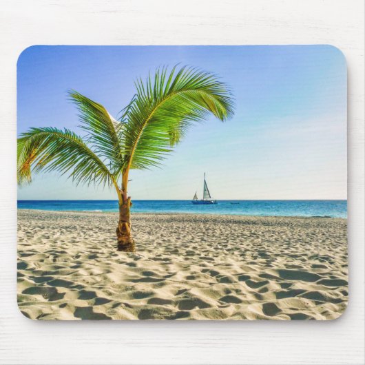 熱帯ビーチ | Sailboat, Palm Tree, Aruba マウスパッド (正面)