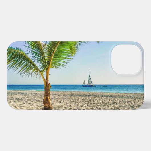 熱帯ビーチ | Sailboat, Palm Tree, Aruba iPhoneケース (裏面横)
