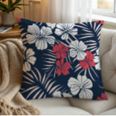 熱帯ピンクとネイビーのフローラ クッション