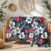 熱帯ピンクとネイビーのフローラ フリースブランケット