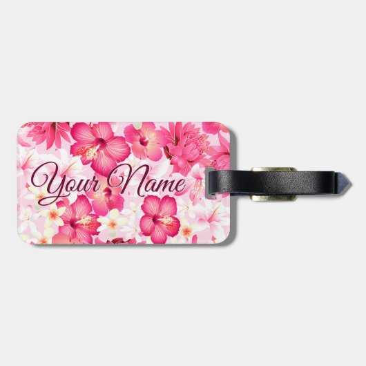 熱帯ピンクと白の花 ラゲッジタグ (裏面横)