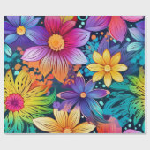 熱帯ピンクと紫の花 ラッピングペーパー (フラット)