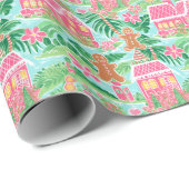 熱帯ピンクと緑のクリスマスジンジャーブレッドタウン ラッピングペーパー (ロールコーナー)