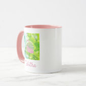 熱帯ピンクと緑のフラミンゴとヤシ マグカップ (正面左)