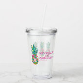 熱帯ピンクと緑のフローラパイナップル アクリルタンブラー (裏面)