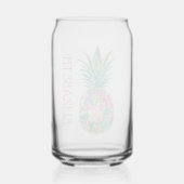 熱帯ピンクと緑のフローラパイナップル ガラス缶 (裏面)