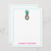 熱帯ピンクと緑のフローラパイナップル ノートカード (正面/裏面)